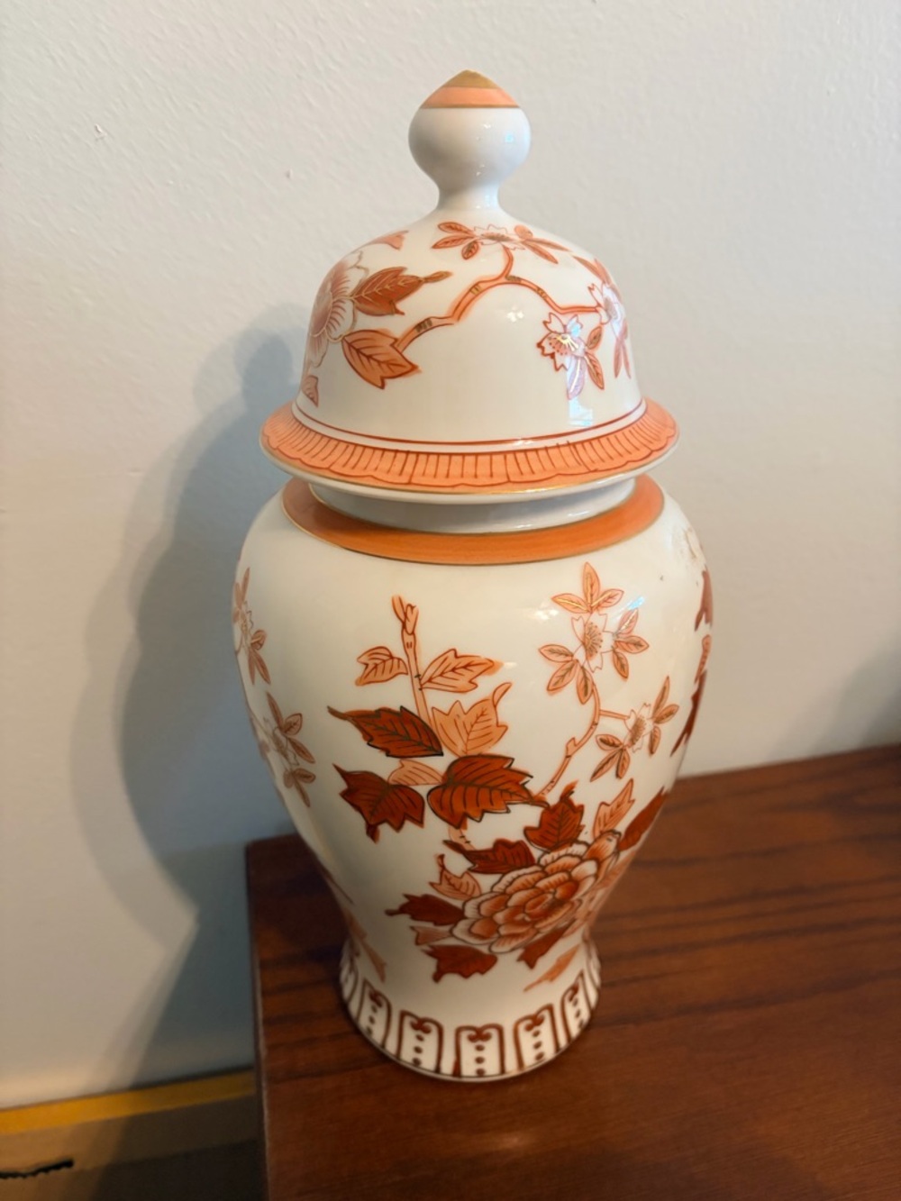 Vintage Andrea by Sadek 14" Temple Jar No. 7614 – Orange Floral Chinoiserie Lid